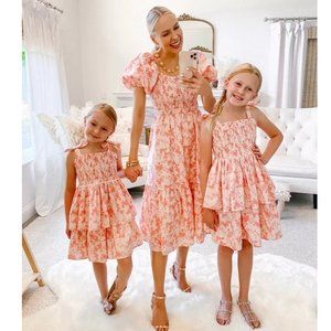 Rachel Parcell Pink Floral Puff Sleeve Midi Dress XXS NWOT